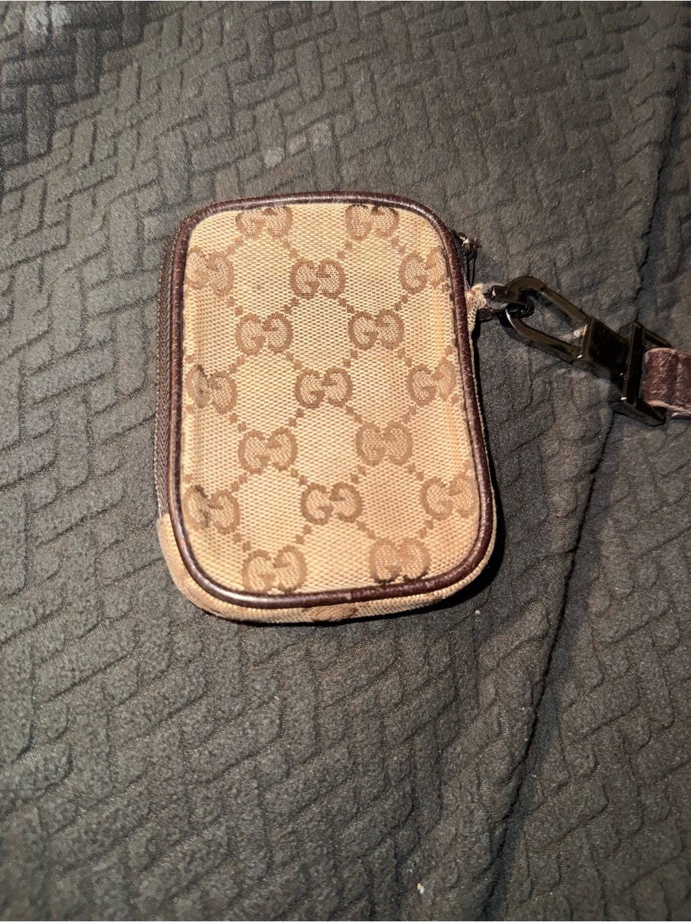 Gucci Beige Monogram Canvas Mini Pouch with Brown Trim